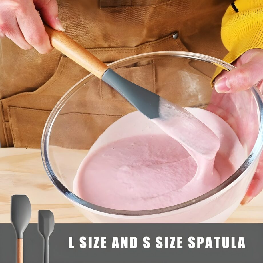 Heat-Resistant Silicone Wood Handle Spatula & Cooking Spoon,(Pack of 2)