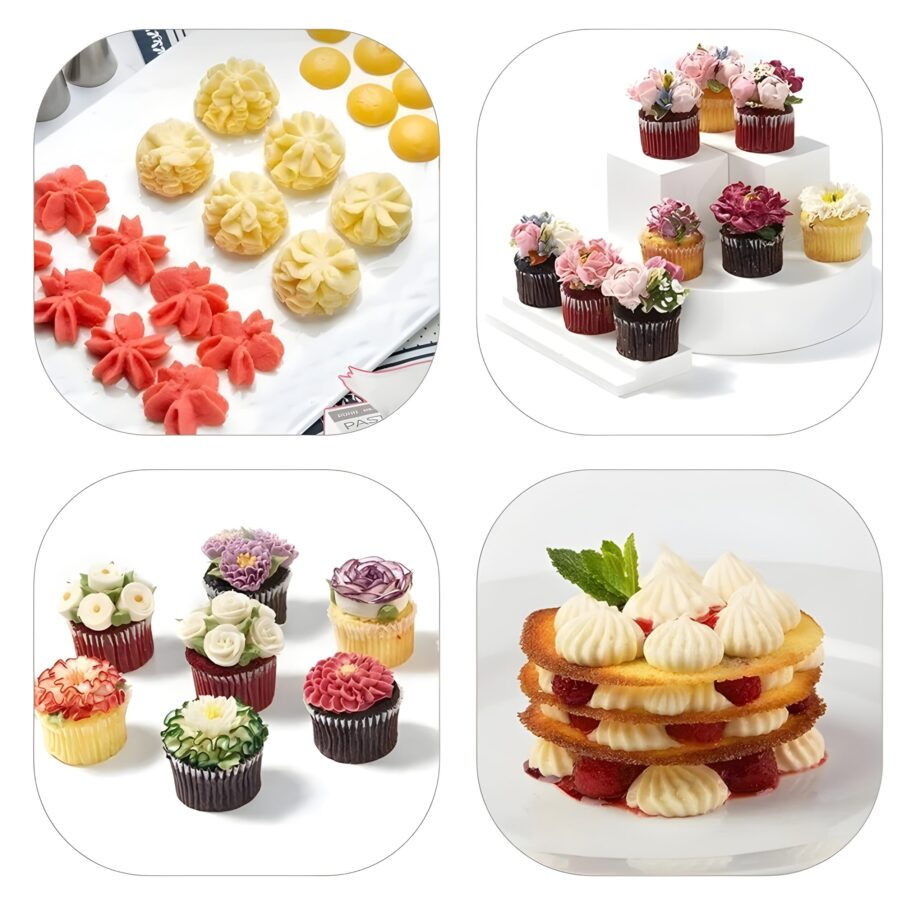15pc Cake Decorating Set Frosting Icing Piping Bag Tips with Steel nozzles. Reusable & Washable