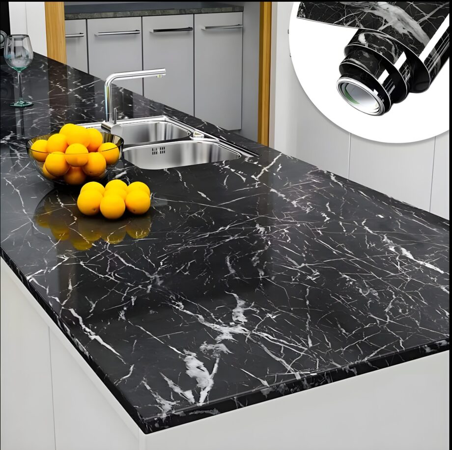 Marble Sticker Roll (2 Meter) Black & Grey
